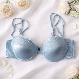 Caprice Marie Silk Luxurious Light Blue Lace Bra 32B Satin Underwire NWT